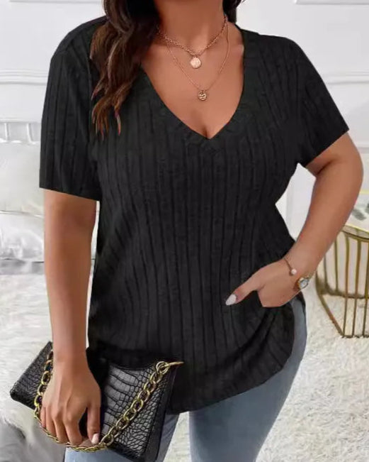 Plus Size Rib Knit V-Neck top