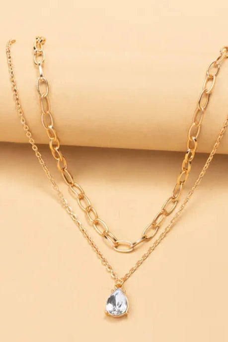 Double Chain Crystal Pendant Necklace
