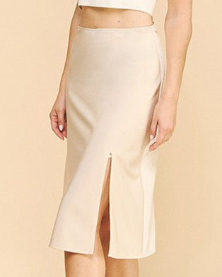 Satin Front Slit Midi Skirt