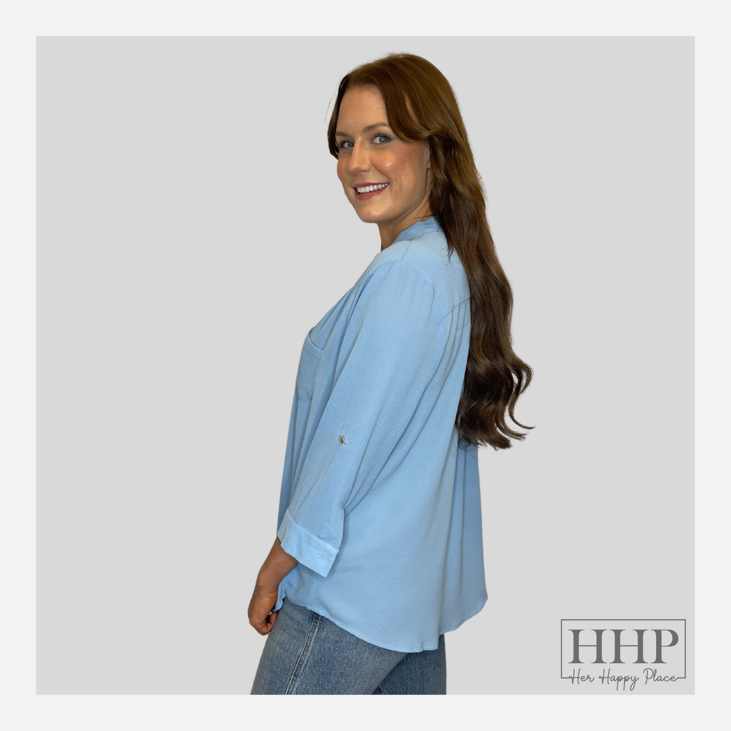 Rolled Sleeve Plus Size Blouse