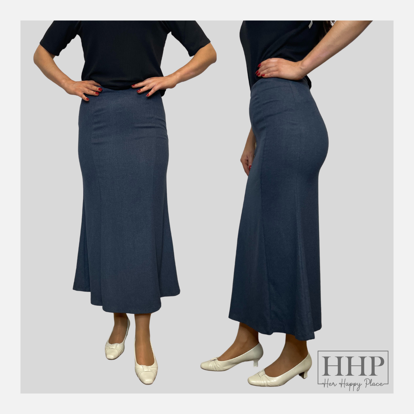 Faux Denim Midi Skirt