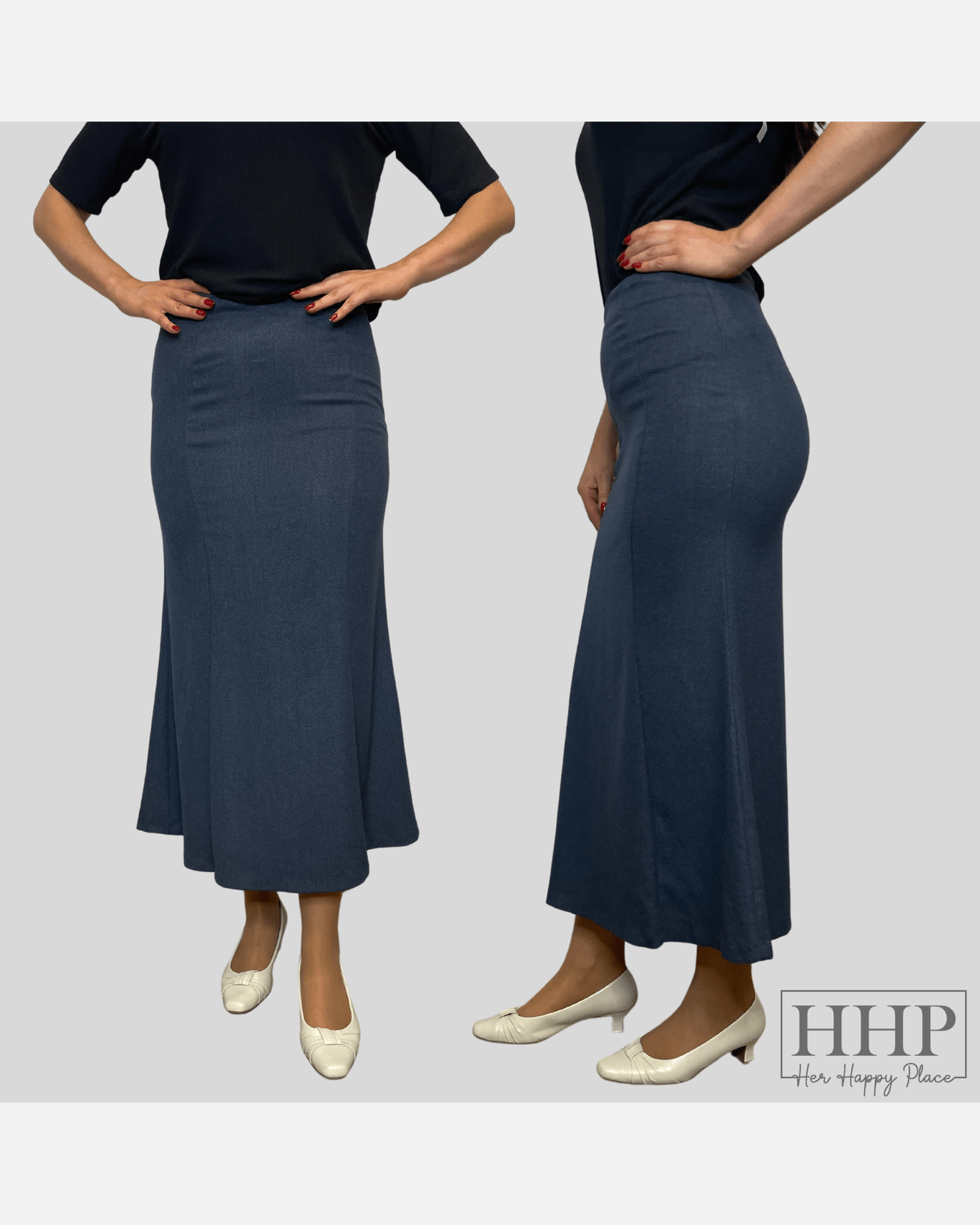 Faux Denim Midi Skirt