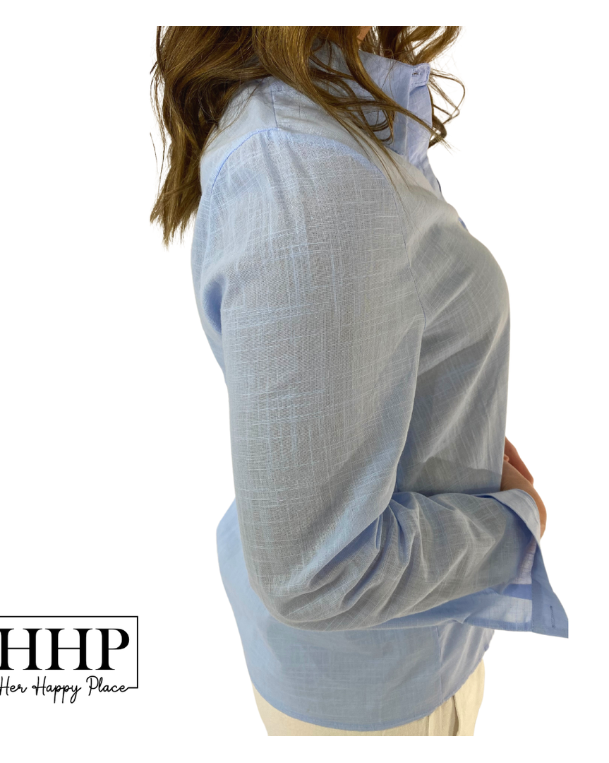 Gathered Back Cotton Button-up