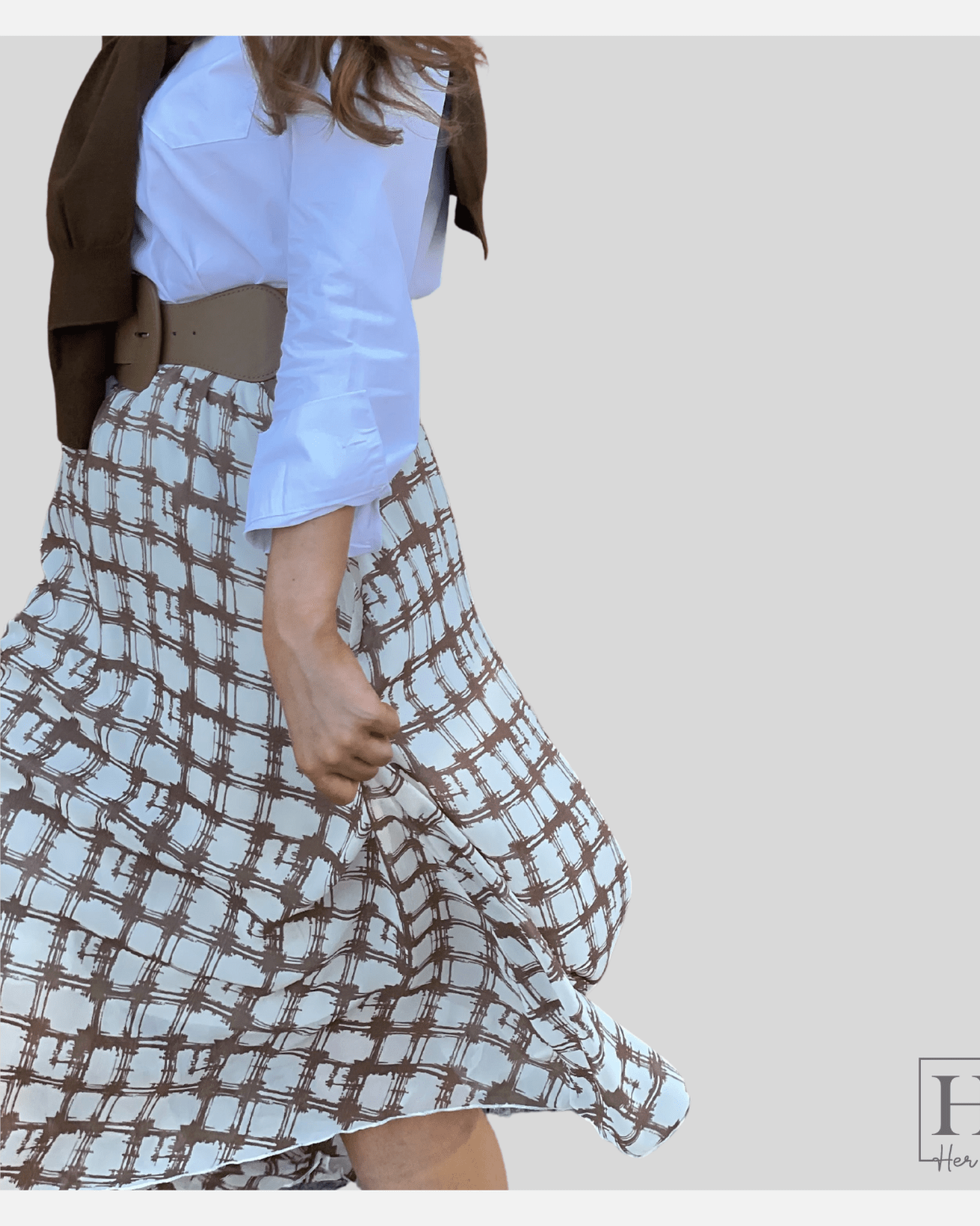 Plaid Midi Skirt- Brown