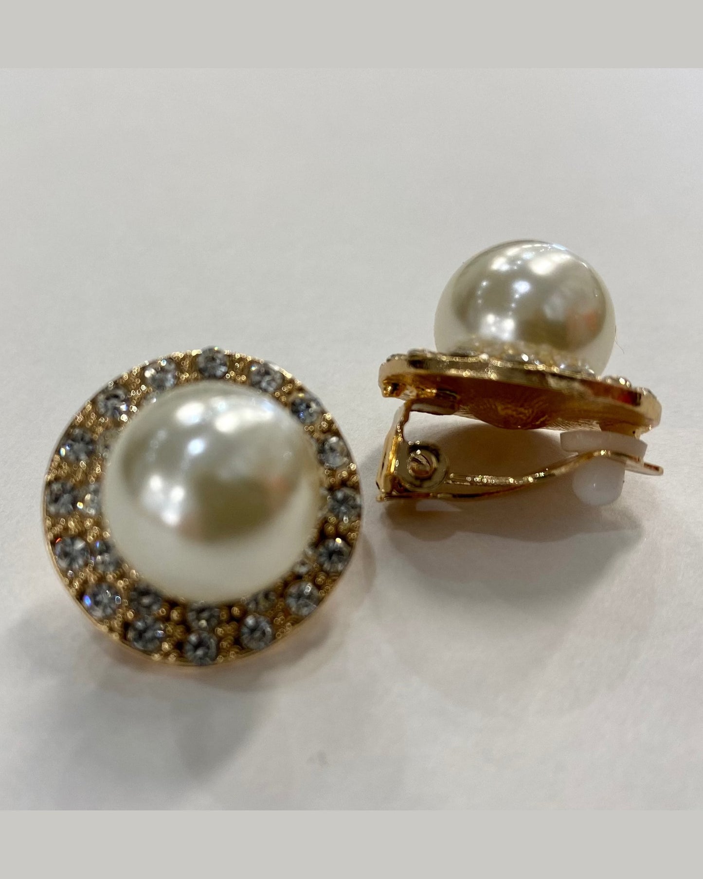 Pearl and Rhinestone Clip Earrings