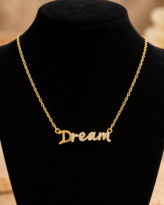 Gold Dream Script Necklace | Stainless Steel
