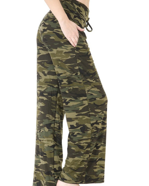 Camo Print Buttery Soft Wide Leg Lounge Pants