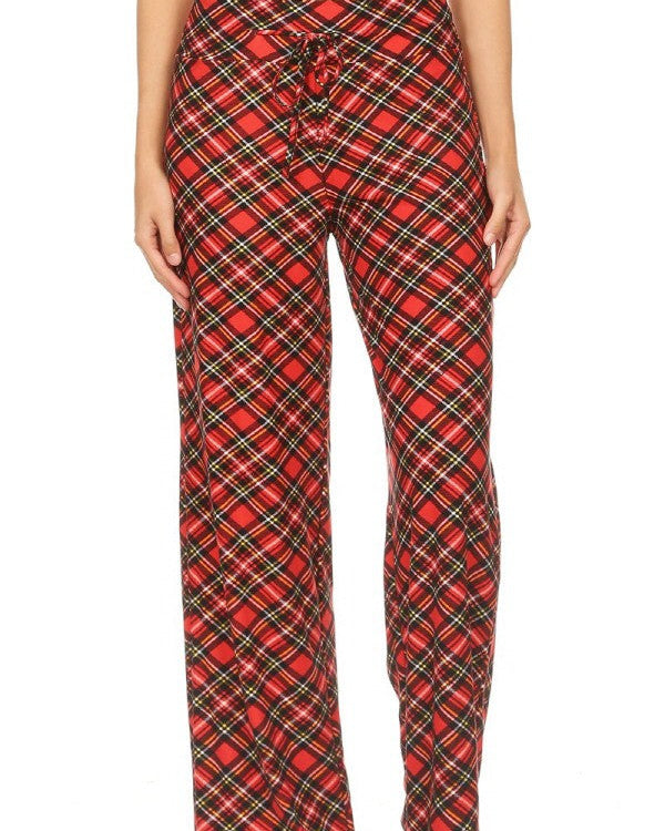 Red Plaid Buttery Soft Wide Leg Lounge Pants | Plus Size