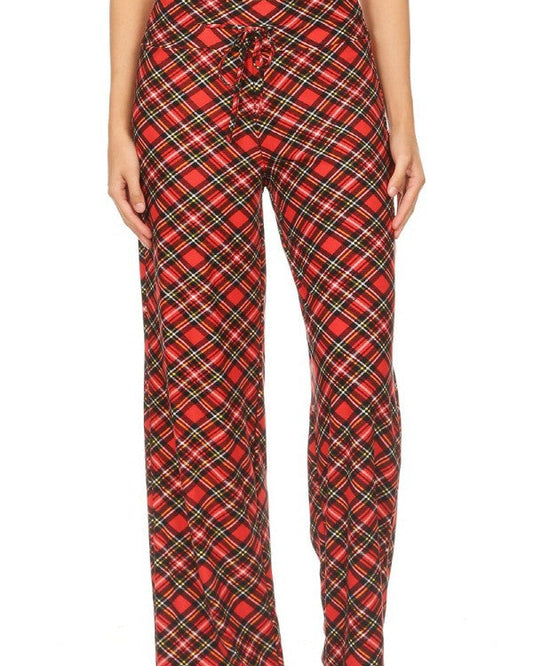 Red Plaid Buttery Soft Wide Leg Lounge Pants | Plus Size