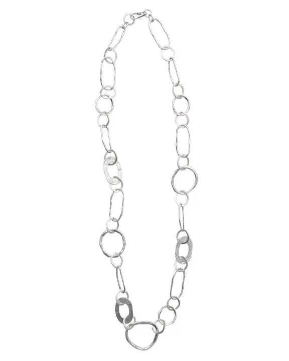 Silver chain necklace on a white background