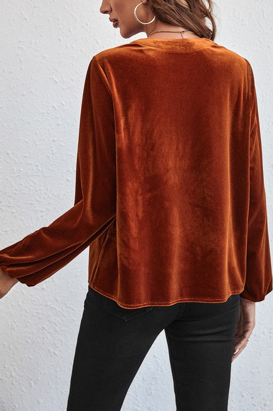 Velvet Lantern Sleeve Blouse