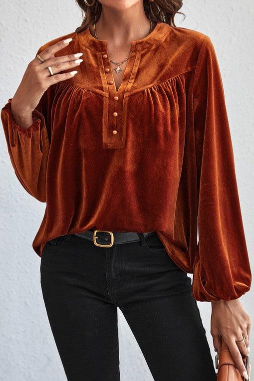 Velvet Lantern Sleeve Blouse