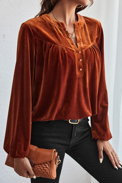 Velvet Lantern Sleeve Blouse