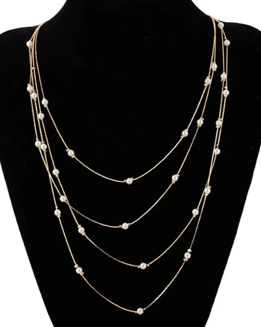 Elegant Layers Pearl Chain Necklace