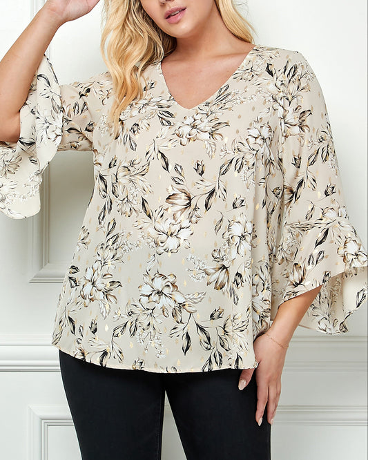 Ruffle Ease V-Neck Swing Blouse