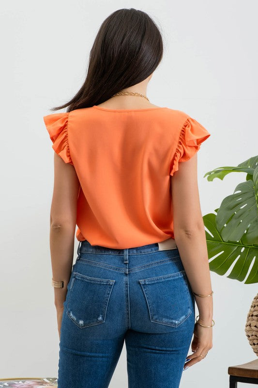 Cap Sleeve Mandarin Collar Blouse