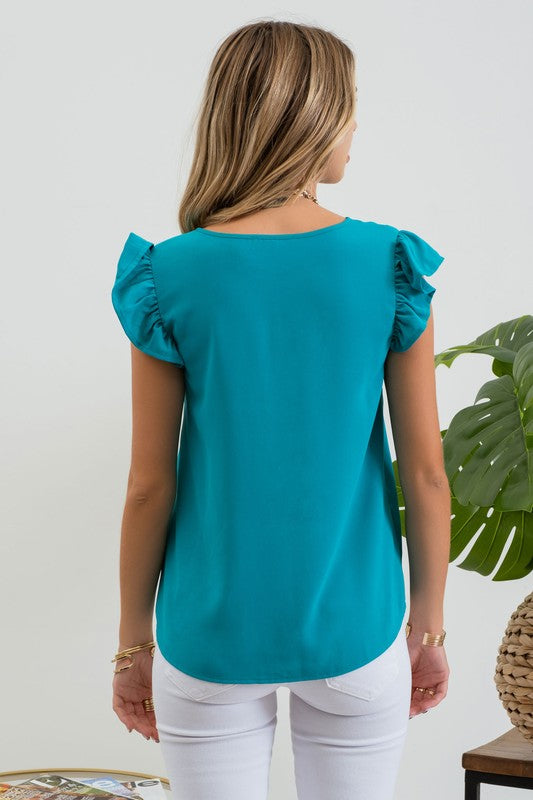 Cap Sleeve Mandarin Collar Blouse