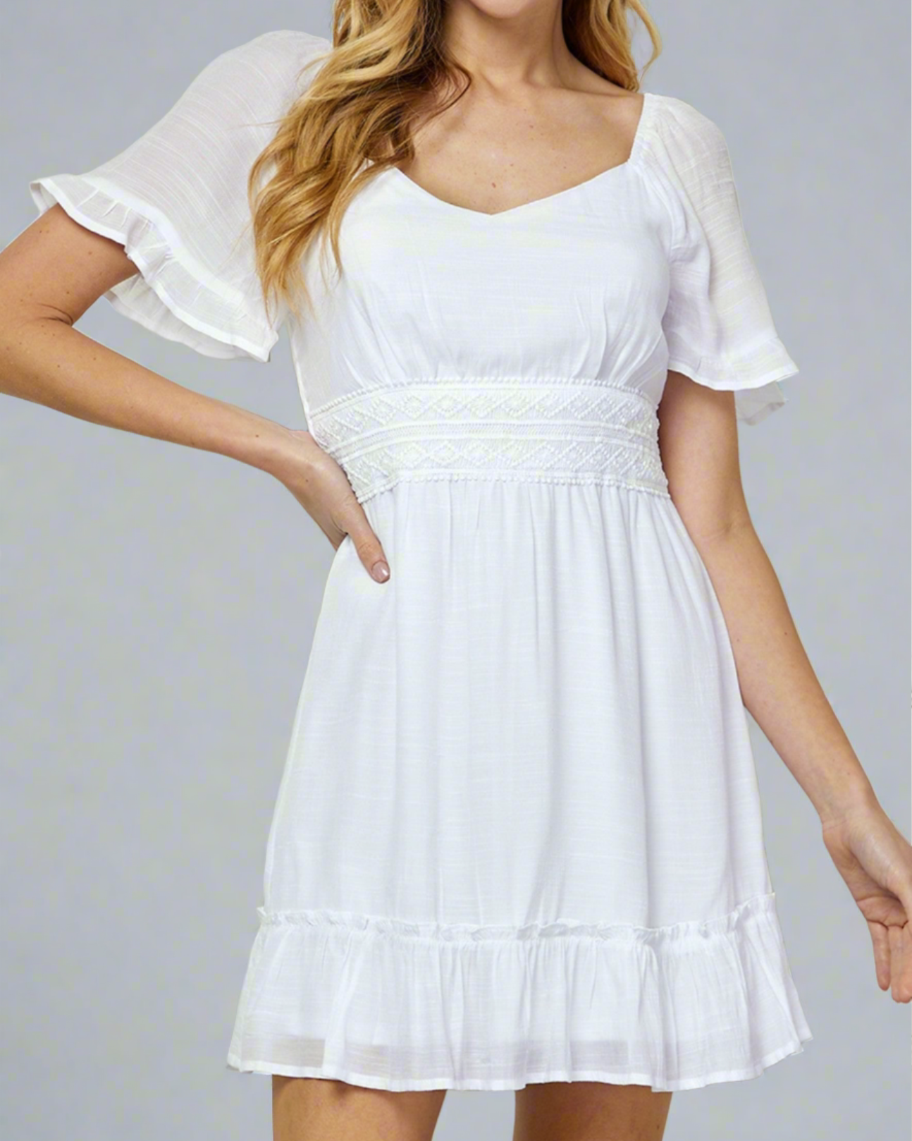 Trumpet Sleeve White Dress