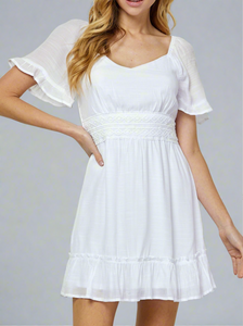 Trumpet Sleeve White Dress