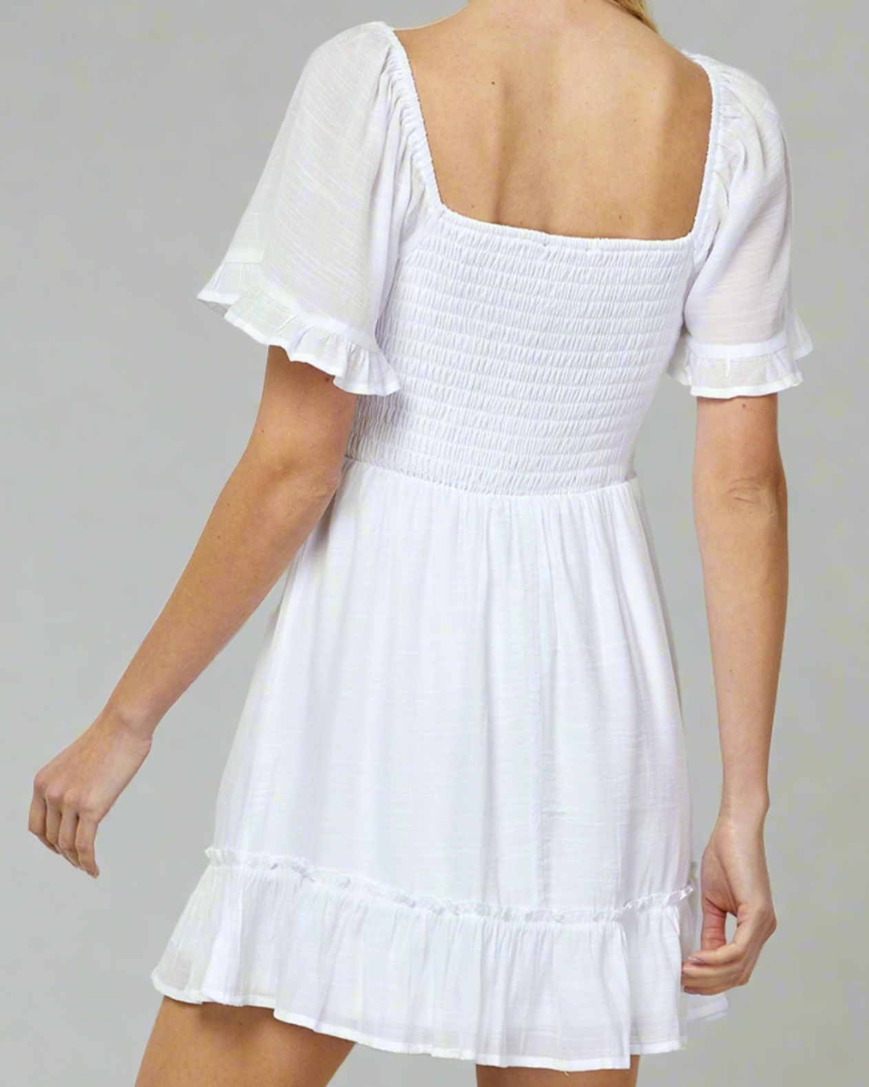 Trumpet Sleeve White Dress