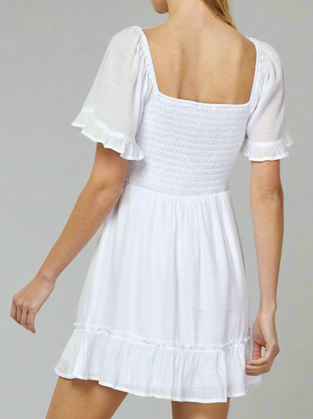 Trumpet Sleeve White Dress