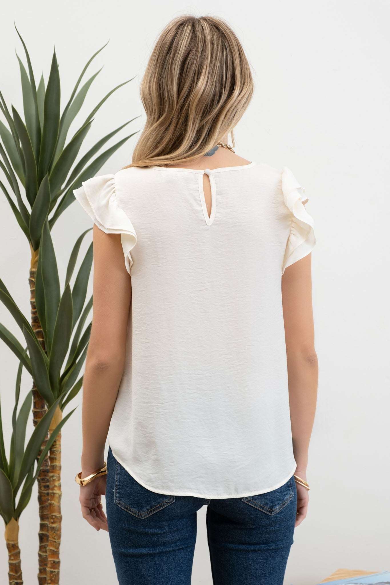 Round Neck Ruffle Cap Sleeve