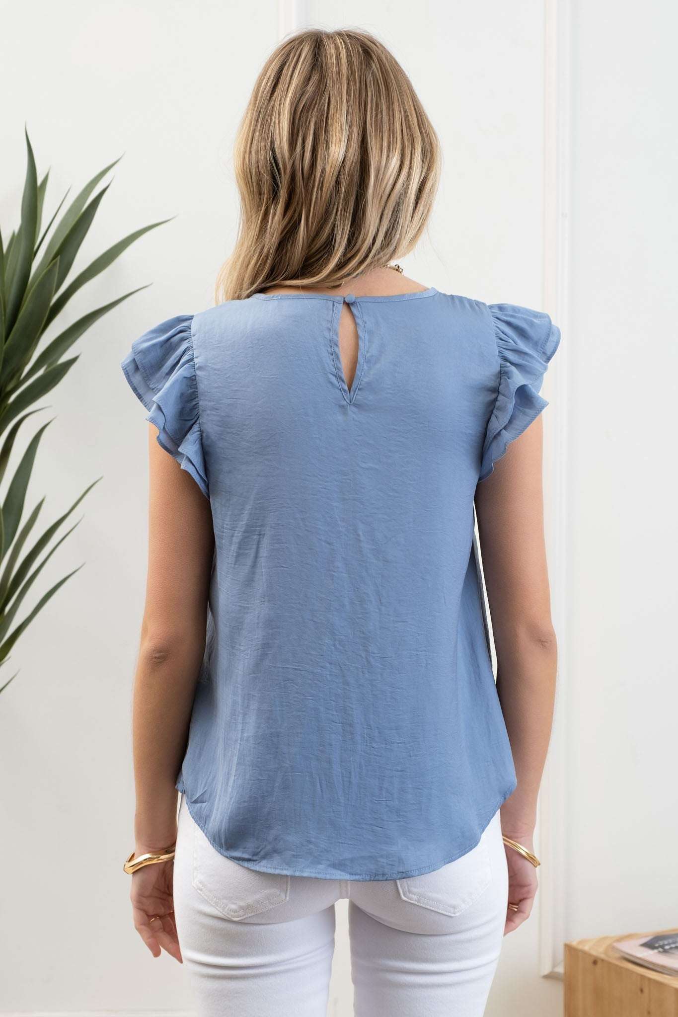 Round Neck Ruffle Cap Sleeve