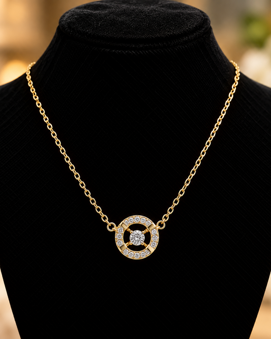 Gold Crystal Circle Necklace | Stainless Steel
