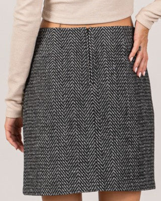 Herringbone Wool Blend Tweed Mini Skirt