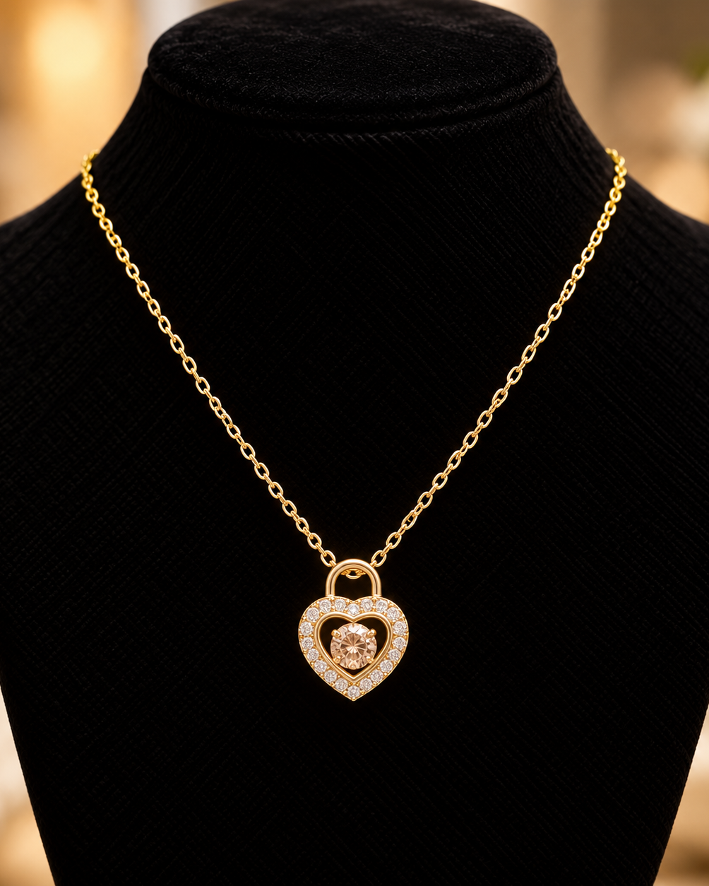 Gold Heart Lock Necklace | Stainless Steel