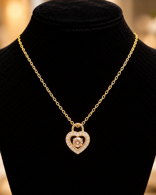 Gold Heart Lock Necklace | Stainless Steel