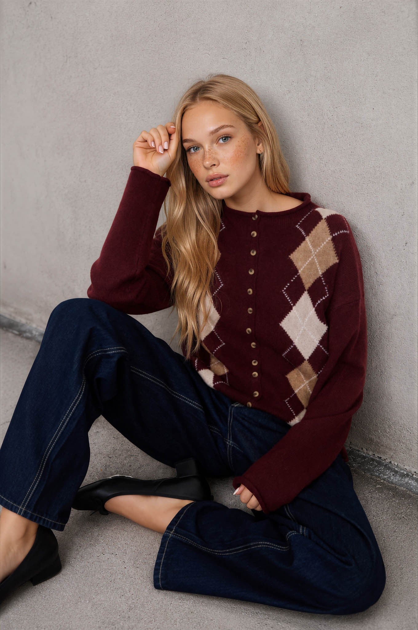 Checks & Balances Argyle Cardigan(Wool Blend)