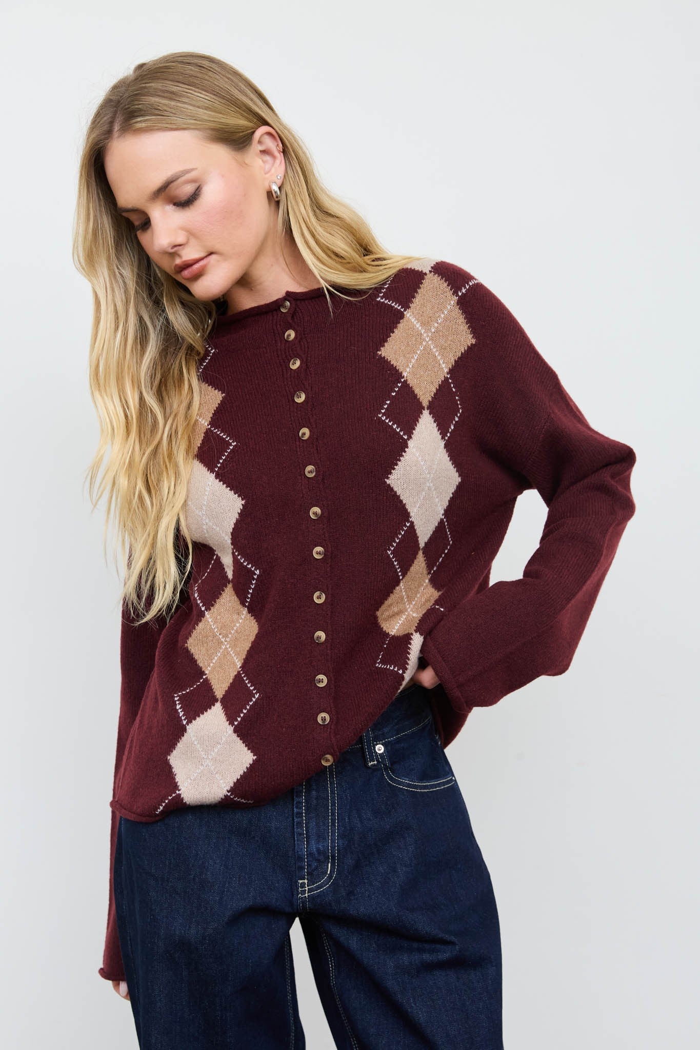 Checks & Balances Argyle Cardigan(Wool Blend)