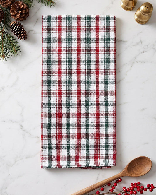 Holiday Plaid Cotton Kitchen Towel | Red &amp; Green