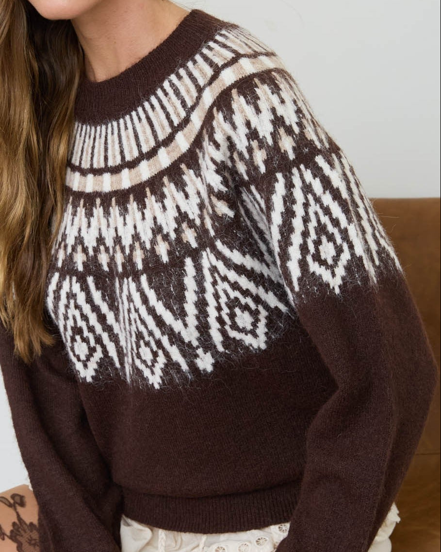 Chocolate Brown Fair Isle Sweater for Women | Her Happy Place