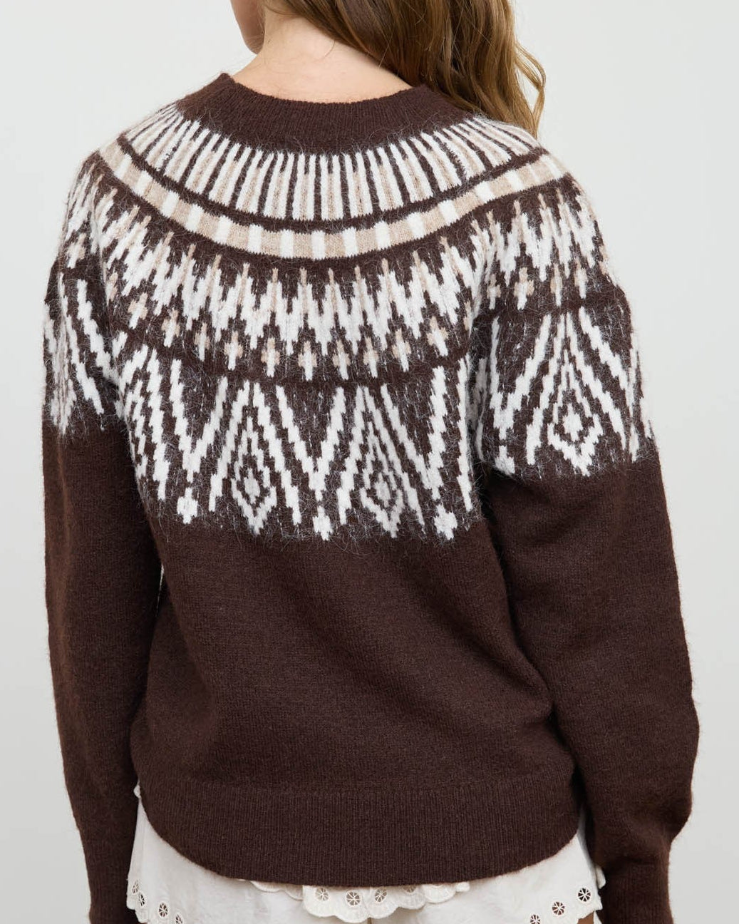 Chocolate Brown Fair Isle Sweater for Women | Her Happy Place