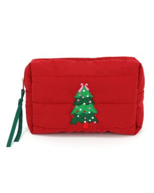 Quilted Christmas Cosmetic Pouch | Holiday Makeup Bag