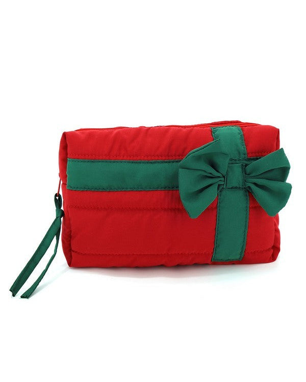 Quilted Christmas Cosmetic Pouch | Holiday Makeup Bag