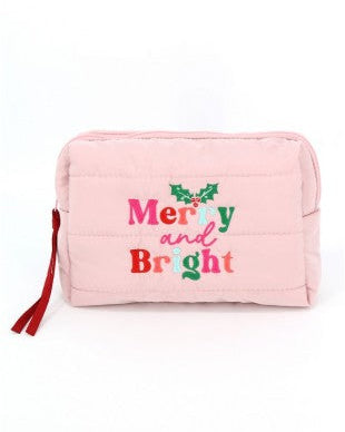Quilted Christmas Cosmetic Pouch | Holiday Makeup Bag