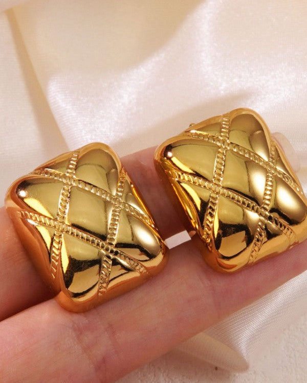 Woven Grid Statement Earrings | Stainless Steel | Gold or Silver