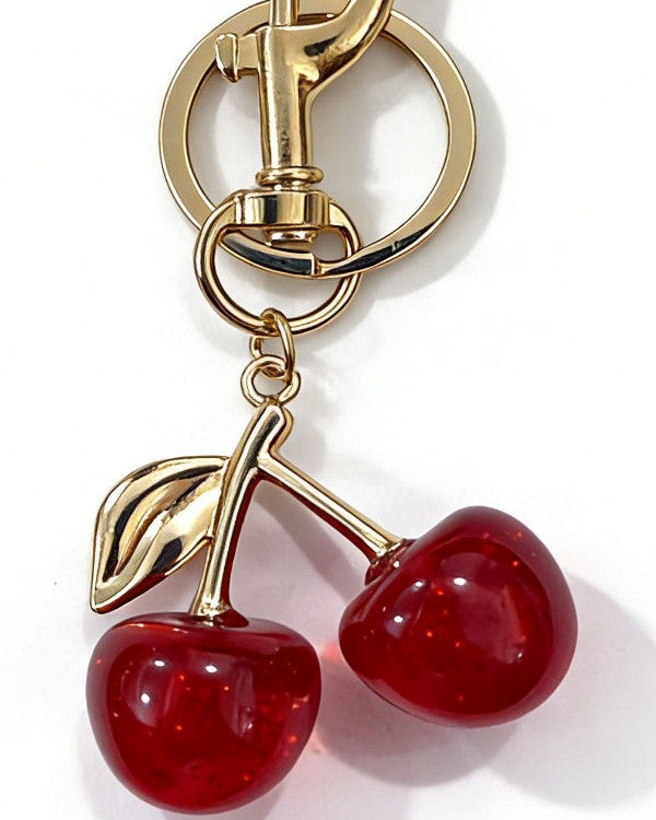 Red Cherry Bag Charm & Keychain | Gold-Tone Hardware