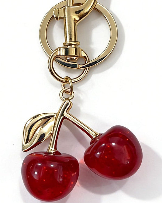 Red Cherry Bag Charm & Keychain | Gold-Tone Hardware