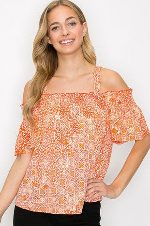 Smocked Cold Shoulder Top