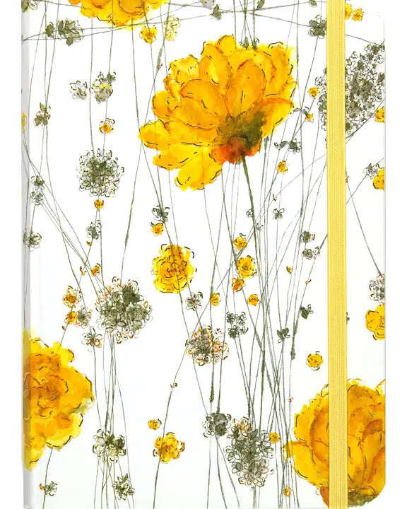 Notebook with yellow floral design on a white background
