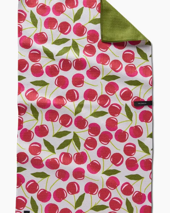 Towel with cherry pattern on a white background