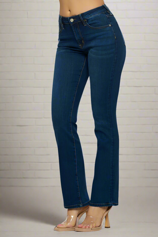 Mid Rise Dark Wash Classic Boot Cut Jeans