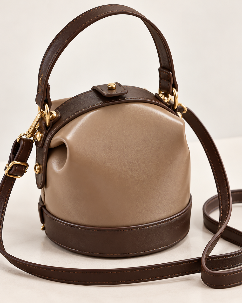 Two-Tone Mini Bucket Crossbody Bag
