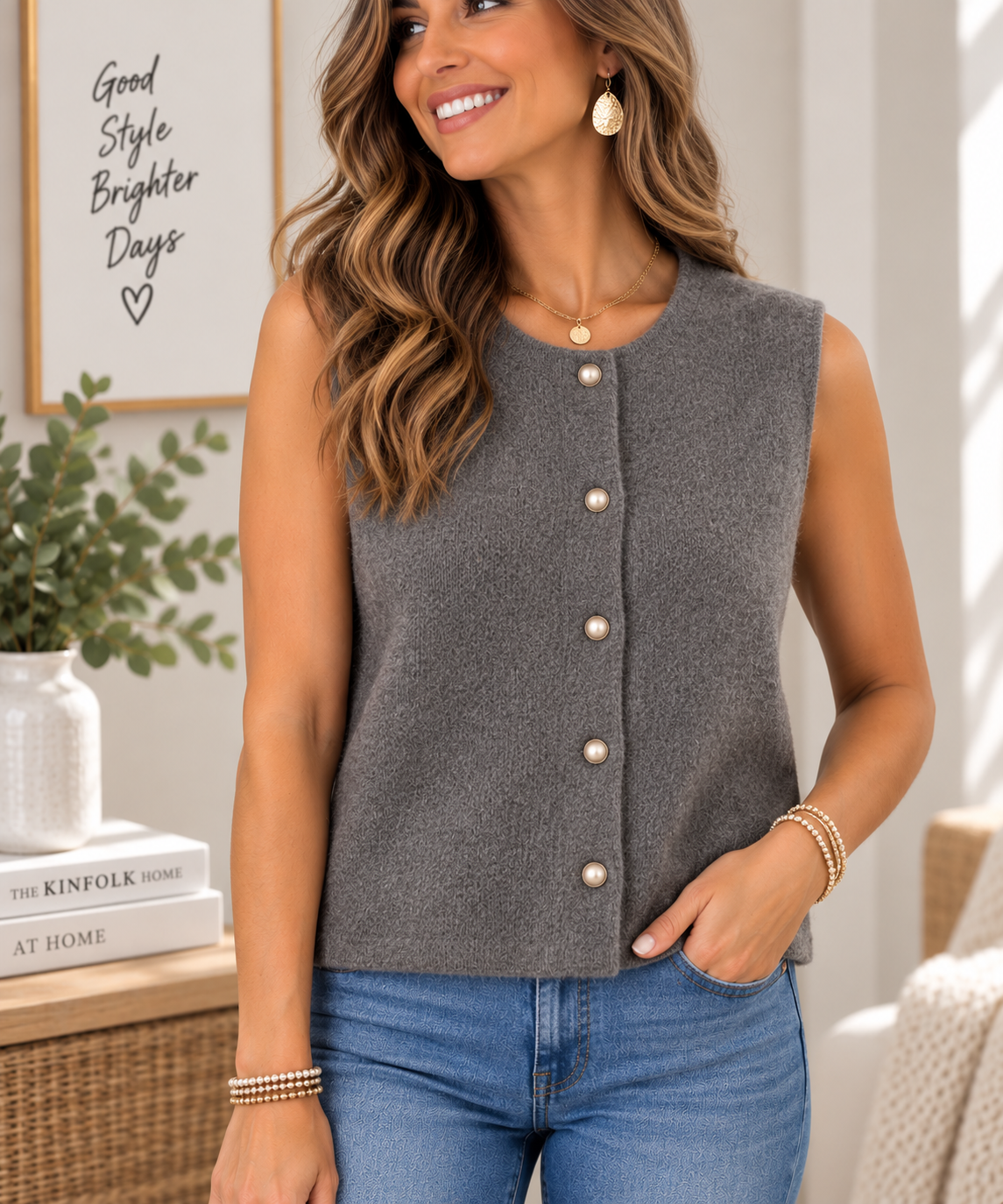 Gold Button Knit Vest