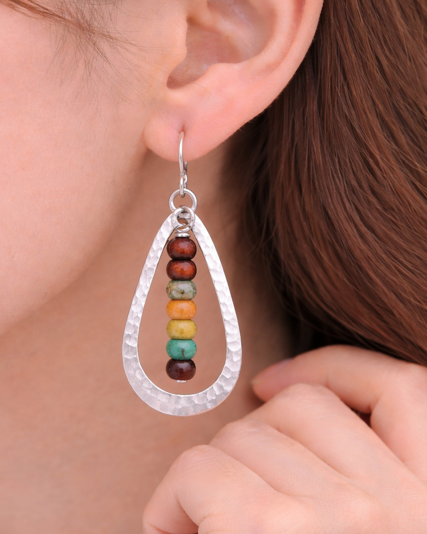 close up earring with beads