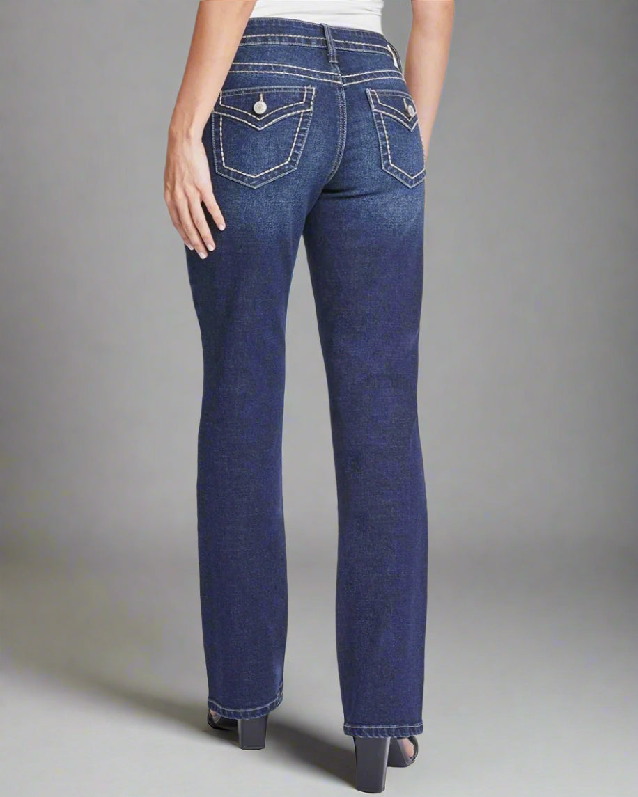 back view of mid-rise bootcut jeans